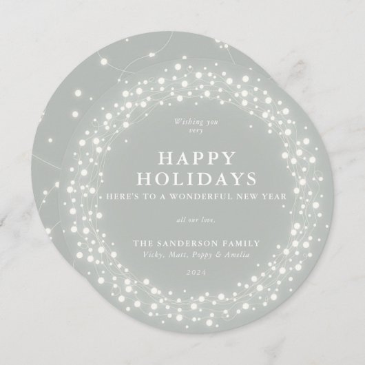 prettige feestdagen Ronde grijsgroene mousserende  Feestdagenkaart (Voorkant / Achterkant)