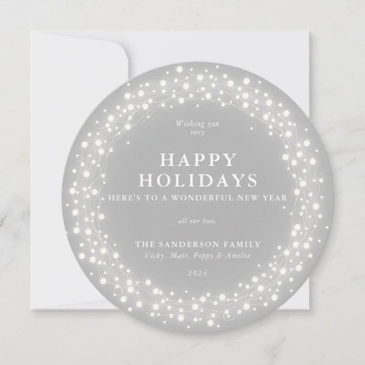 prettige feestdagen Ronde grijze mousserende licht Feestdagenkaart (Voorkant)