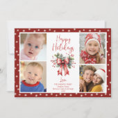 Prettige feestdagen Rood - 4 Fotoscript Bow Lights Feestdagenkaart (Voorkant)