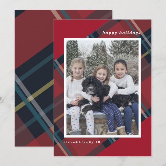 Prettige feestdagen Rood en Blauw Plaid Kerstmis F Feestdagenkaart (Voorkant / Achterkant)