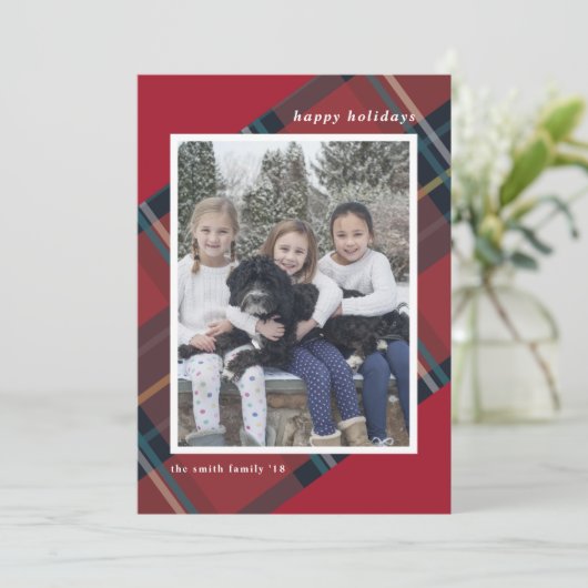 Prettige feestdagen Rood en Blauw Plaid Kerstmis F Feestdagenkaart (Staand voorkant)