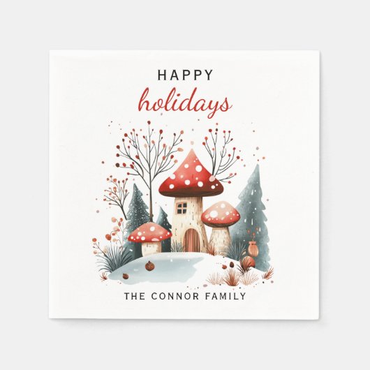 Prettige feestdagen Rood en groen winterbos Servet (Voorkant)