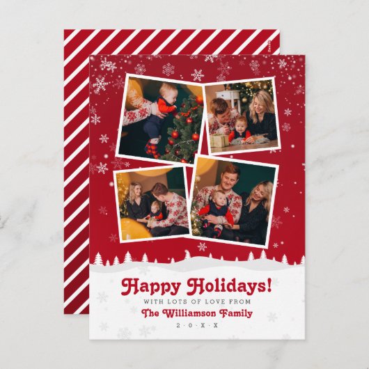 prettige feestdagen! Rood en wit, modern Snowy Ker Feestdagenkaart (Voorkant / Achterkant)