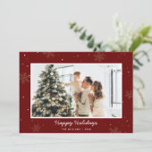 Prettige feestdagen Rood Familie Foto Snowflake Feestdagenkaart (Staand voorkant)