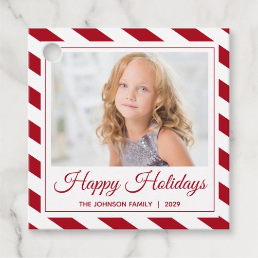 prettige feestdagen |Rood| Gepersonaliseerd fotoca Bedankjes Labels (Voorkant)