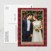 Prettige feestdagen Rood geruite bruiloft Foto Briefkaart (Voorkant / Achterkant)