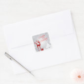 Prettige feestdagen Rood Grijs Deeper, Sneeuwvlokk Vierkante Sticker (Envelop)