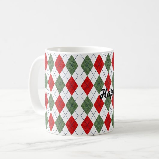 Prettige feestdagen Rood Groen Argyle Plaid Koffiemok (Voorkant links)