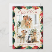 Prettige feestdagen Rood Groen Goud Geplakt Patroo Feestdagenkaart (Voorkant)