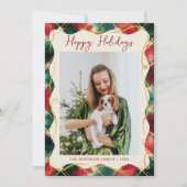 Prettige feestdagen Rood Groen Goud Geplakt Patroo Feestdagenkaart (Voorkant)