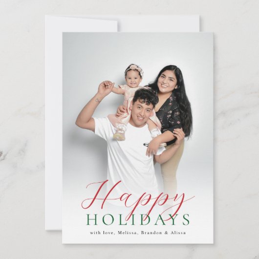 Prettige feestdagen Rood & Groen Modern Script Fot Feestdagenkaart (Voorkant)