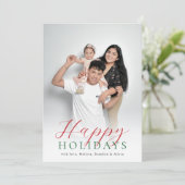 Prettige feestdagen Rood & Groen Modern Script Fot Feestdagenkaart (Staand voorkant)