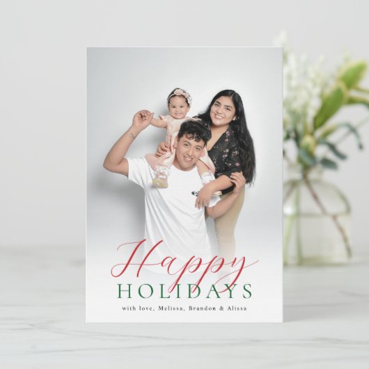 Prettige feestdagen Rood & Groen Modern Script Fot Feestdagenkaart (Staand voorkant)