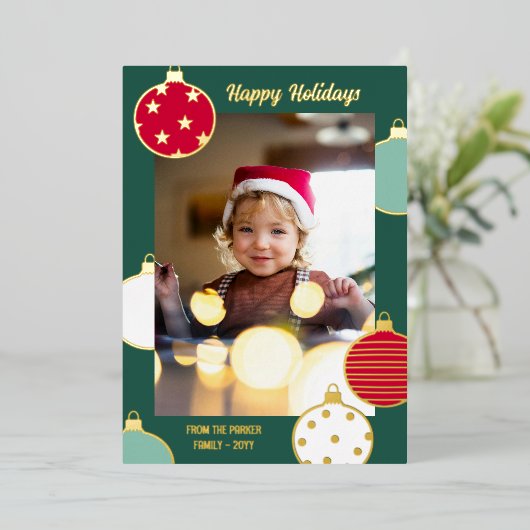 Prettige feestdagen Rood Groen Wit Kerstballen (Staand Voorkant)