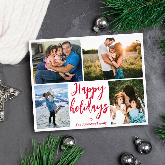 prettige feestdagen rood handschrift 4 foto's coll flyer