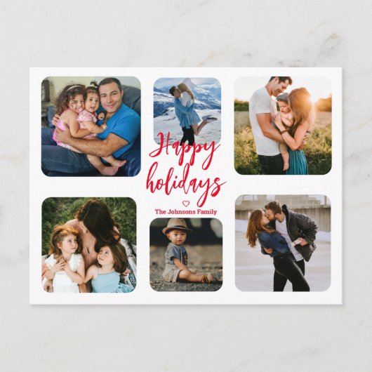 prettige feestdagen rood handschrift 6 foto's coll briefkaart (Voorkant)