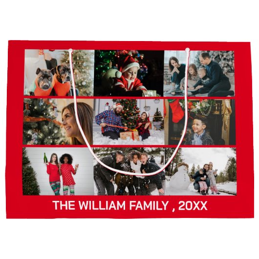 prettige feestdagen Rood kerstfeest met fotocollag Groot Cadeauzakje (Achterkant)