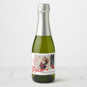 Prettige feestdagen Rood lint Foto | Kerstmis Sparkling Wijnetiket (Voorkant)