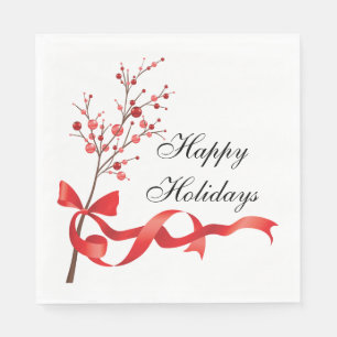 Prettige feestdagen Rood lint Kerstmis Servet
