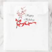 Prettige feestdagen Rood lint | Kerstmis Vierkante Sticker (Tas)