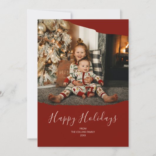 Prettige feestdagen Rood minimalistisch 2 foto Feestdagenkaart (Voorkant)