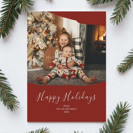 Prettige feestdagen Rood minimalistisch 2 foto Feestdagenkaart