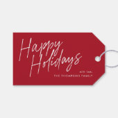 Prettige feestdagen Rood Modern Eenvoudig Script Cadeaulabel (Voorkant (Horizontaal))