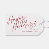 Prettige feestdagen Rood Modern Eenvoudig Script Cadeaulabel (Voorkant (Horizontaal))