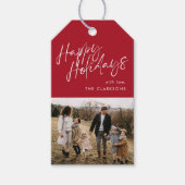 Prettige feestdagen Rood Modern Eenvoudig Script F Cadeaulabel (Voorkant)
