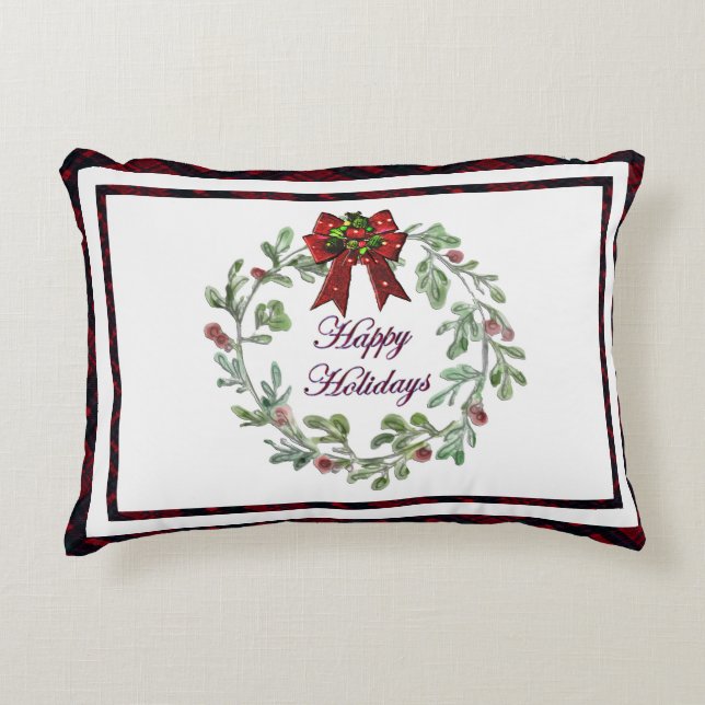 Prettige feestdagen Rood Plaid Accent Kussen (Voorkant)