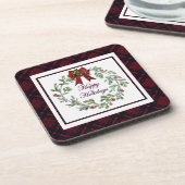 Prettige feestdagen Rood Plaid Bier Onderzetter (Linkerzijde)