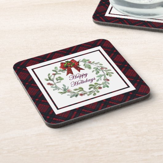 Prettige feestdagen Rood Plaid Bier Onderzetter (Linkerzijde)