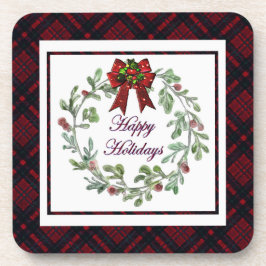 Prettige feestdagen Rood Plaid Bier Onderzetter