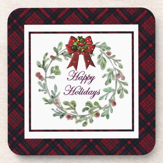 Prettige feestdagen Rood Plaid Bier Onderzetter (Voorkant)