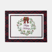 Prettige feestdagen Rood Plaid Deurmat (Voorkant)