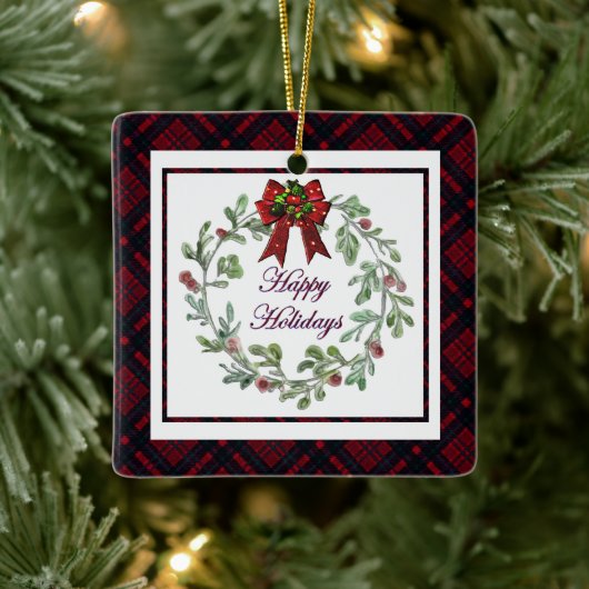 Prettige feestdagen Rood Plaid Keramisch Ornament (Boom)