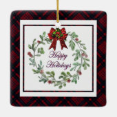 Prettige feestdagen Rood Plaid Keramisch Ornament (Achterkant)