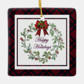 Prettige feestdagen Rood Plaid Keramisch Ornament (Voorkant)