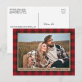 Prettige feestdagen Rood Plaid Kraft Paar Foto Briefkaart (Voorkant / Achterkant)