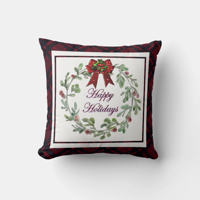 Prettige feestdagen Rood Plaid Kussen (Voorkant)