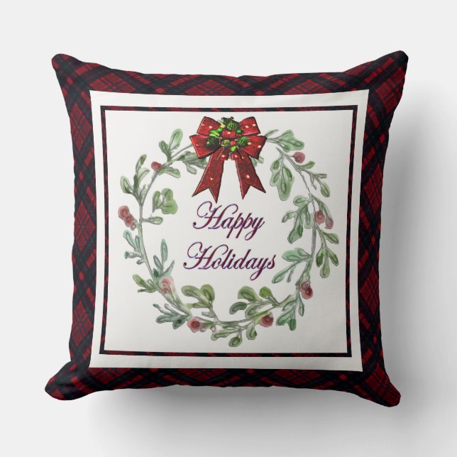 Prettige feestdagen Rood Plaid Kussen (Voorkant)