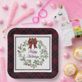 Prettige feestdagen Rood Plaid Papieren Bordje (Feest)