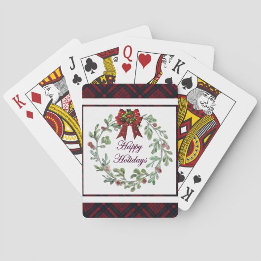 Prettige feestdagen Rood Plaid Pokerkaarten (Achterkant)