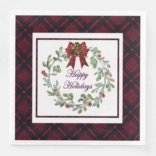Prettige feestdagen Rood Plaid Servet (Voorkant)