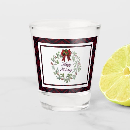 Prettige feestdagen Rood Plaid Shot Glas (Voorkant)