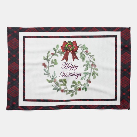 Prettige feestdagen Rood Plaid Theedoek (Horizontaal)