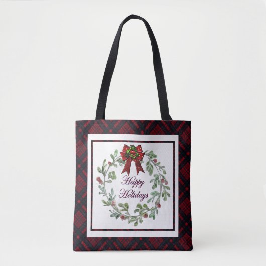 Prettige feestdagen Rood Plaid Tote Bag (Voorkant)