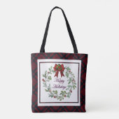 Prettige feestdagen Rood Plaid Tote Bag (Achterkant)
