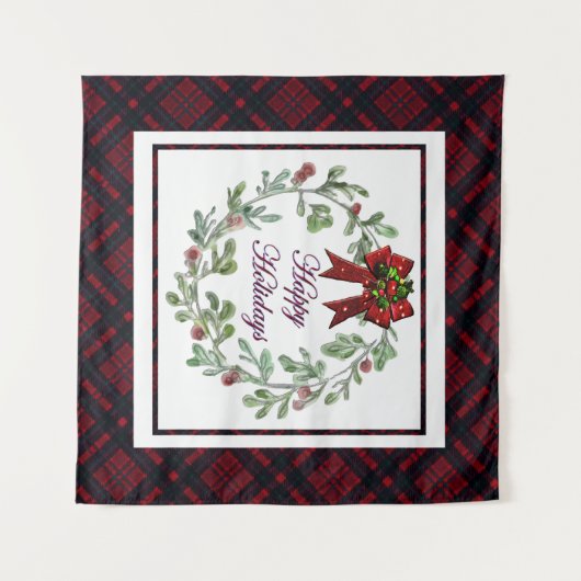 Prettige feestdagen Rood Plaid Wandkleed (Voorkant (horizontaal))