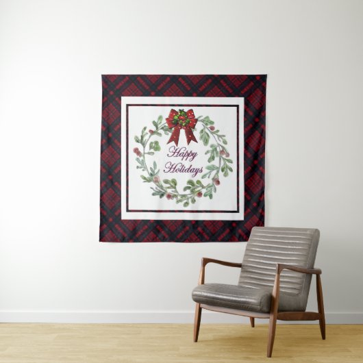 Prettige feestdagen Rood Plaid Wandkleed (In situ)